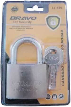 --B0F89C5LW5- Bravo Heavy Duty Lock with 4 Keys, Silver - 7 * 5CM - 50MM- LT150