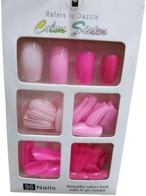 96Pcs Colored False Nails Tips Set - French Style Acrylic Artificial Tip Manicure - 4 Colored Nail Art - Salon-Lock Instant Home Use--‎B0DLB7LWHV