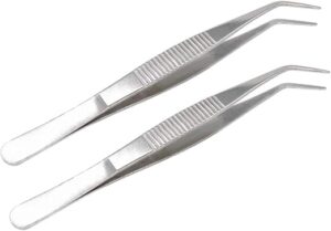 B0FB5YM8RG- 5 Inch Stainless Steel Tweezers with Curved Serrated Tip Multipurpose Forceps for Craft Repairing For Sweing Tools 2 Pack