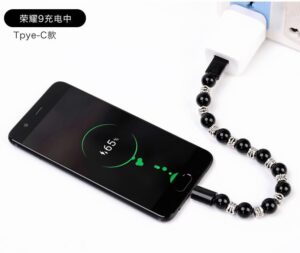 Beaded Bracelet USB Type-C Charging Cable, Universal Mobile Phone Fast Charger, 19cm, Black Brand: Generic-- B0F79P3QK8