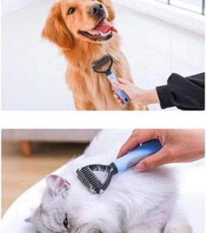 B0BRYNS9VC- Click to see full view Pet Grooming Shedding Brush Tool Comb Dematting Rakes Fur Knot Cutter Remove Rake Dog Cat Long Short Hair Metal Blade (Random Colors)