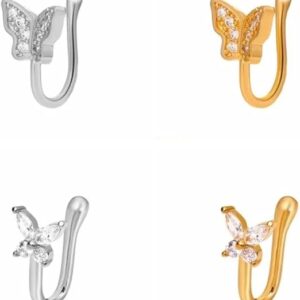 1Pcs Zircon Butterfly Nose Ring Copper Fake Piercing Clip On Nose Hoop Ring Body Jewelry Rhinestone Non Pierced Ear Clip Cuff Party-B0F31ZVYR2