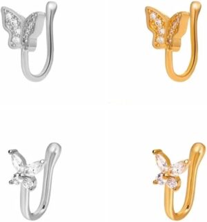 1Pcs Zircon Butterfly Nose Ring Copper Fake Piercing Clip On Nose Hoop Ring Body Jewelry Rhinestone Non Pierced Ear Clip Cuff Party-B0F31ZVYR2