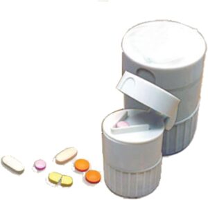 Pill Cutter 4 in 1 Pill Splitter, Pill Crusher Grinder, Pill Box, Water Cup for Big & Small Pills Blue Color May Vary كسارة حبوب لسهولة تناولها 4 في 1 Brand: Generic--B0F6ZLFP6W