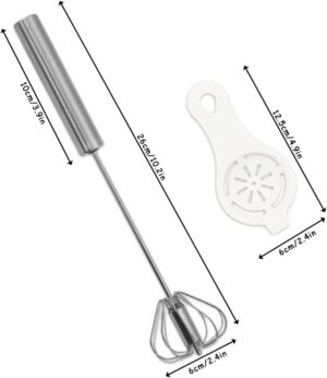 Boerni 10 inch Hand Push Whisk,Semi-Auto Egg Whisk Hand Push Press Whisk Rotating Push Mixer Milk Frother Egg Beater with Egg White Filter Separator for Whisking, Beating, Stirring-B09V2R1Q8T