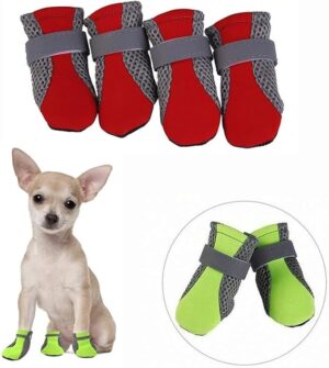 B0F5PDZLZB- Pet Dog Shoes Breathable Waterproof Outdoor Walking Net Soft Summer Pet Shoes Night Safe Reflective Boots for Small Medium Dogs (Rose Red, L)