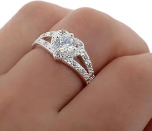 1PCs Silver Ring Crystal Heart Shaped Wedding Jewelry Engagement Ring Women Accesories-B0DS2XMK77