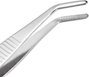 B0FB5YM8RG- 5 Inch Stainless Steel Tweezers with Curved Serrated Tip Multipurpose Forceps for Craft Repairing For Sweing Tools 2 Pack