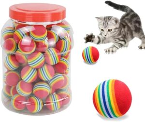 B0DFMJ7ZDZ-[4 pcs] Random Color Rainbow EVA Cat Play Ball Interactive Cat Dog Play Chewing Rattle Scratch EVA Ball Training Balls Pet Run Supplies,