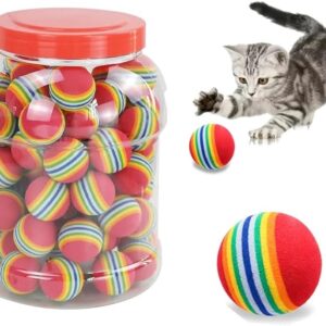 B0DFMJ7ZDZ-[4 pcs] Random Color Rainbow EVA Cat Play Ball Interactive Cat Dog Play Chewing Rattle Scratch EVA Ball Training Balls Pet Run Supplies,
