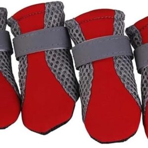B0F5PDZLZB--MySouqEg Store Pet Dog Shoes Breathable Waterproof Outdoor Walking Net Soft Summer Pet Shoes Night Safe Reflective Boots for Small Medium Dogs (Rose Red, L)