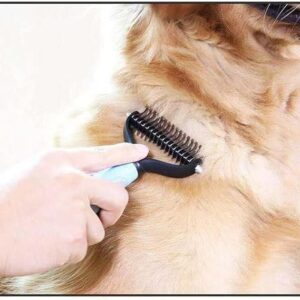 51asohWNNnL._AC_SX679_ B0BRYNS9VC- Click to see full view Pet Grooming Shedding Brush Tool Comb Dematting Rakes Fur Knot Cutter Remove Rake Dog Cat Long Short Hair Metal Blade (Random Colors)