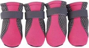 B0F5PDZLZB- Pet Dog Shoes Breathable Waterproof Outdoor Walking Net Soft Summer Pet Shoes Night Safe Reflective Boots for Small Medium Dogs (Rose Red, L)