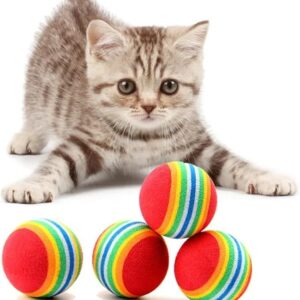 B0DFMJ7ZDZ-[4 pcs] Random Color Rainbow EVA Cat Play Ball Interactive Cat Dog Play Chewing Rattle Scratch EVA Ball Training Balls Pet Run Supplies,