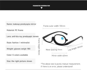 1PC Magnifying Glasses Rotating Makeup Reading Glasses Anti Blue Light Make-up presbyopic Eyeglasses Diopter +1.0 To +4.0--B0F5YC43CT