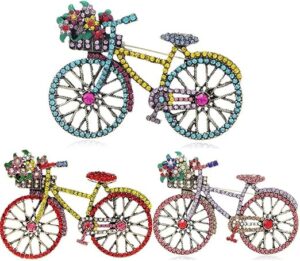 1Pcs New Arrival Creative Vintage Bicycle Luxury Rhinestone Brooches Pins For Women Men Flower Bike Badges Corsage Jewelry 5cmX4cm (BIC)-B0F32P4V5M