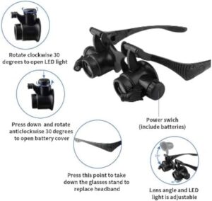 B0CFBHXKHF- - 1PCS -Loupe Magnifier Glasses With 2 LED Light Lens Magnifying Head-Mounted for Reading Jewelers Making Watch Repair 10X 15X 20X 25X