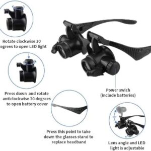 B0CFBHXKHF- - 1PCS -Loupe Magnifier Glasses With 2 LED Light Lens Magnifying Head-Mounted for Reading Jewelers Making Watch Repair 10X 15X 20X 25X
