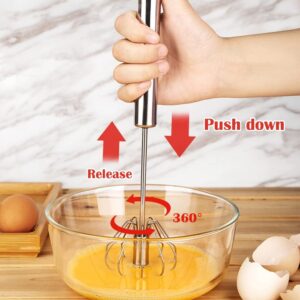 Boerni 10 inch Hand Push Whisk,Semi-Auto Egg Whisk Hand Push Press Whisk Rotating Push Mixer Milk Frother Egg Beater with Egg White Filter Separator for Whisking, Beating, Stirring-B09V2R1Q8T