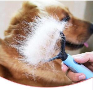 B0BRYNS9VC- Click to see full view Pet Grooming Shedding Brush Tool Comb Dematting Rakes Fur Knot Cutter Remove Rake Dog Cat Long Short Hair Metal Blade (Random Colors)