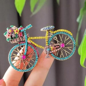1Pcs New Arrival Creative Vintage Bicycle Luxury Rhinestone Brooches Pins For Women Men Flower Bike Badges Corsage Jewelry 5cmX4cm (BIC)-B0F32P4V5M