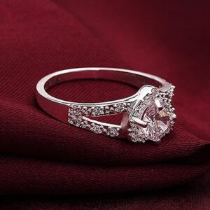 1PCs Silver Ring Crystal Heart Shaped Wedding Jewelry Engagement Ring Women Accesories-B0DS2XMK77