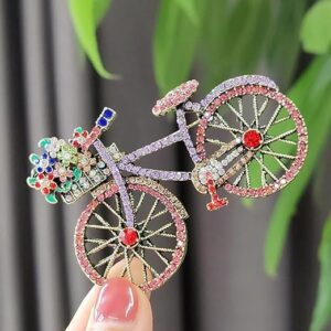 1Pcs New Arrival Creative Vintage Bicycle Luxury Rhinestone Brooches Pins For Women Men Flower Bike Badges Corsage Jewelry 5cmX4cm (BIC)-B0F32P4V5M