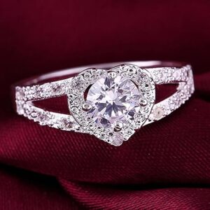 1PCs Silver Ring Crystal Heart Shaped Wedding Jewelry Engagement Ring Women Accesories-B0DS2XMK77