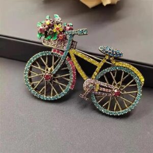 1Pcs New Arrival Creative Vintage Bicycle Luxury Rhinestone Brooches Pins For Women Men Flower Bike Badges Corsage Jewelry 5cmX4cm (BIC)-B0F32P4V5M