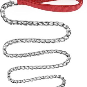 B0FB9D1RB9-MySouqEg Store - Heavy Duty Dog Leash,4FT/6FT Metal Pet Lead with Stainless Steel Links and Comfortable Handle for Medium & Large Size Dogs (Red, 48" * 1.20M)
