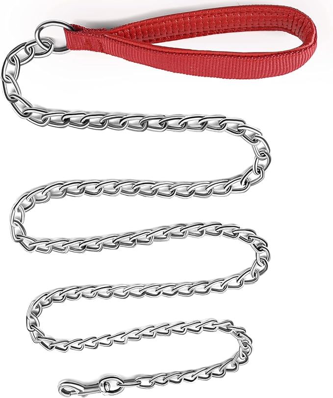 B0FB9D1RB9-MySouqEg Store - Heavy Duty Dog Leash,4FT/6FT Metal Pet Lead with Stainless Steel Links and Comfortable Handle for Medium & Large Size Dogs (Red, 48" * 1.20M)