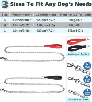 B0FB9D1RB9- Heavy Duty Dog Leash,4FT/6FT Metal Pet Lead with Stainless Steel Links and Comfortable Handle for Medium & Large Size Dogs (Red, 48" * 1.20M)