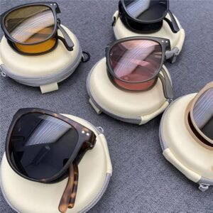 s Fashion Folding Sunglasses Women's Designer Glasses UV400 Eyewear Lady Retro Sun Glasses Women's Goggles L14.5Cm-beige-B0DG8MQJ61