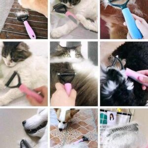 71TyWPm-HdL._AC_SY879_ B0BRYNS9VC- Click to see full view Pet Grooming Shedding Brush Tool Comb Dematting Rakes Fur Knot Cutter Remove Rake Dog Cat Long Short Hair Metal Blade (Random Colors)