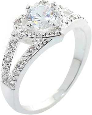1PCs Silver Ring Crystal Heart Shaped Wedding Jewelry Engagement Ring Women Accesories-B0DS2XMK77