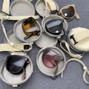 s Fashion Folding Sunglasses Women's Designer Glasses UV400 Eyewear Lady Retro Sun Glasses Women's Goggles L14.5Cm-beige-B0DG8MQJ61