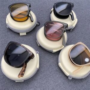 Fashion Folding Sunglasses Women's Designer Glasses UV400 Eyewear Lady Retro Sun Glasses Women's Goggles L14.5Cm brown -B0DG8MQJ61