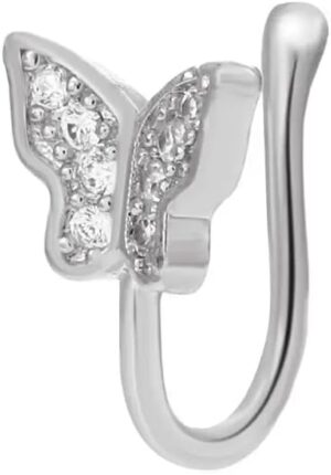 1Pcs Zircon Butterfly Nose Ring Copper Fake Piercing Clip On Nose Hoop Ring Body Jewelry Rhinestone Non Pierced Ear Clip Cuff Party-B0F31ZVYR2