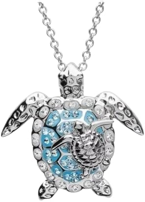 MySouq-Store [1Pcs ] New Fashion Accessories One Big and One Small Turtle Pendant Necklace for Women Cute Animal Necklace Party Gift Jewelry Silver Color X Blue-B0DQ2KTNZB