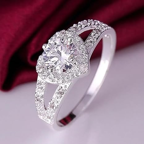 MySouq.Stote 1PCs Silver Ring Crystal Heart Shaped Wedding Jewelry Engagement Ring Women Accesories-B0DS2XMK77