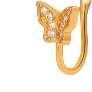 MySouq.Store 1Pcs Zircon Butterfly Nose Ring Copper Fake Piercing Clip On Nose Hoop Ring Body Jewelry Rhinestone Non Pierced Ear Clip Cuff Party-B0F31ZVYR2