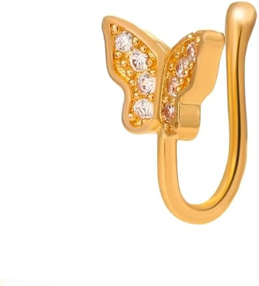 MySouq.Store 1Pcs Zircon Butterfly Nose Ring Copper Fake Piercing Clip On Nose Hoop Ring Body Jewelry Rhinestone Non Pierced Ear Clip Cuff Party-B0F31ZVYR2