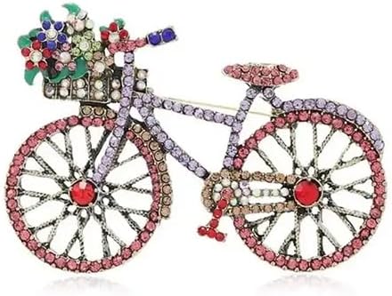 MySouqEg Store 1Pcs New Arrival Creative Vintage Bicycle Luxury Rhinestone Brooches Pins For Women Men Flower Bike Badges Corsage Jewelry 5cmX4cm (BIC)-B0F32P4V5M