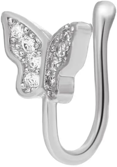 MySouq.Store 1Pcs Zircon Butterfly Nose Ring Copper Fake Piercing Clip On Nose Hoop Ring Body Jewelry Rhinestone Non Pierced Ear Clip Cuff Party-B0F31ZVYR2
