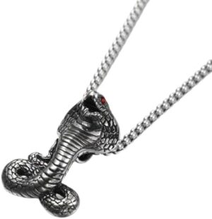 (B0FF2DMV49)" 1Pcs Retro Punk Exaggerated Animal Pendant Necklace for Women Red Rhinestone Inlaid Cobra Shape Hanging Style Necklace Accessories