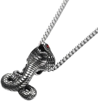 (B0FF2DMV49)" 1Pcs Retro Punk Exaggerated Animal Pendant Necklace for Women Red Rhinestone Inlaid Cobra Shape Hanging Style Necklace Accessories