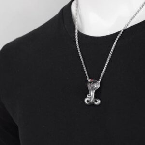 (B0FF2DMV49)" 1Pcs Retro Punk Exaggerated Animal Pendant Necklace for Women Red Rhinestone Inlaid Cobra Shape Hanging Style Necklace Accessories