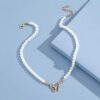 (B0FF29P6RQ) Pearl Chain Choker Necklace for Women Girls 2024 Trend Jewelry Shiny Bowknot Pendant Necklace Bridal Engagement