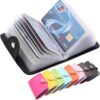 (B0FFZHHLR5) 20 Bits Card Case Leather Function Business Card Holder Men Women Credit Card Bag ID Card Wallet (Black)