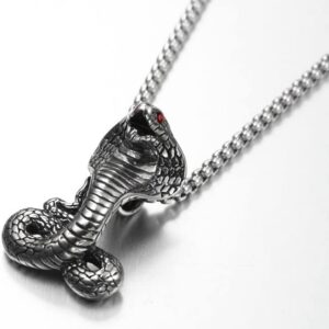 (B0FF2DMV49)" 1Pcs Retro Punk Exaggerated Animal Pendant Necklace for Women Red Rhinestone Inlaid Cobra Shape Hanging Style Necklace Accessories